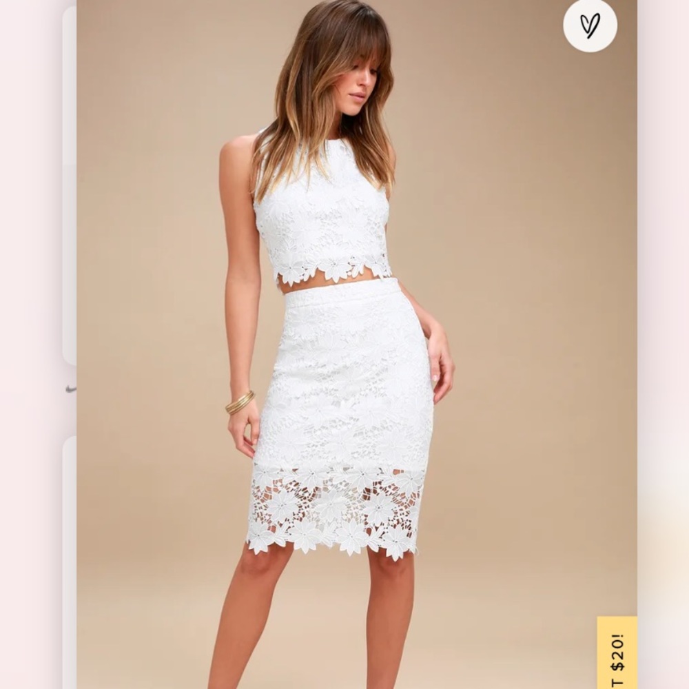 Lulus Look At Me Wow White Lace 2 piece dress